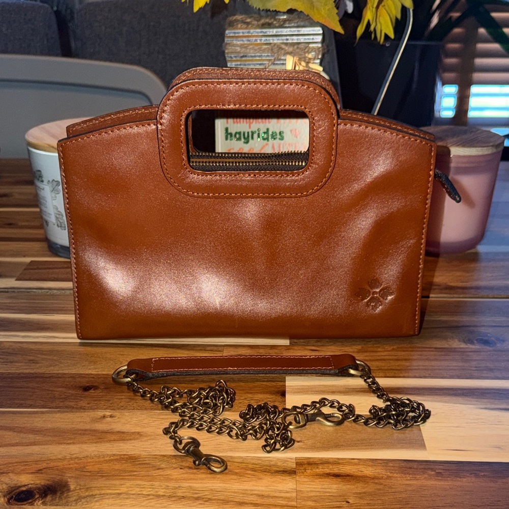 Patricia Nash Brown Leather Clutch with Chain